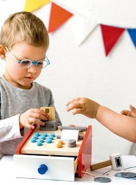 Cute Wooden Simulation Market Cash Register Children Play