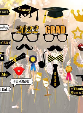 28pcs Graduation Photo Booth Props 2022 Graduation Party