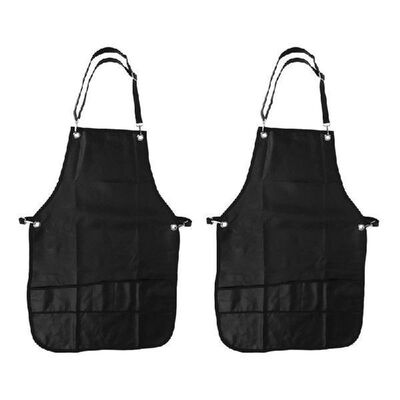 2X Black Professional Barber Apron With Pockets Leather