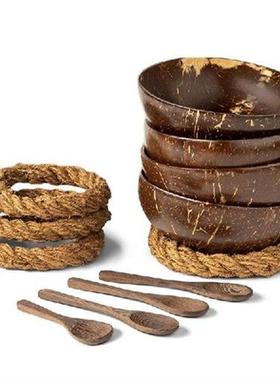 Coconut Bowls with Spoons & Stands - Set of 4 Coconut Sh