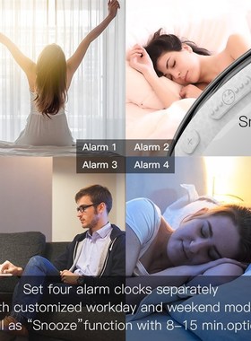 WiFi Smart Wake p Light Workday Alarm Clock with 7 Colors Su