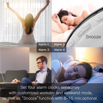WiFi Smart Wake p Light Workday Alarm Clock with 7 Colors Su