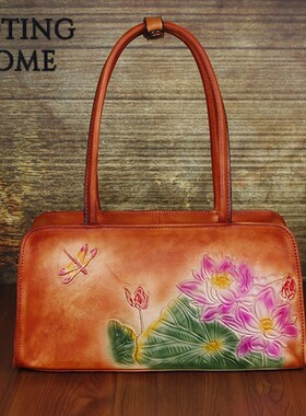 Retro Cowhide Genuine Leather Women Baguette Bag Vegetable