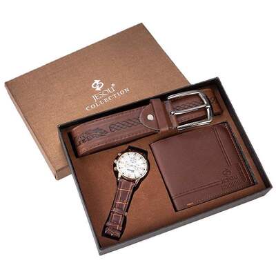 Quartz Wrist Watch Leather Wallet Gift Set for Boyfriend men