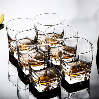 6pcs/set Square Crystal Whiskey Glass   the Home Bar Beer Wa