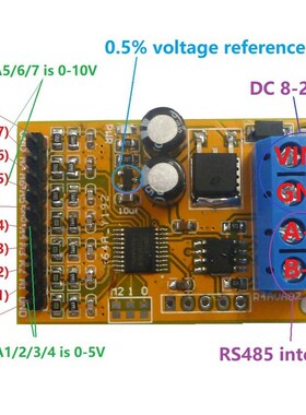 5V/10V 7Ch RS485 Analog Voltage Sampler ModBus RTU Board for