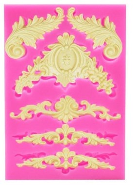 Scrolls Baroque Feather Crown Corner Silicone Mold Cake Bord