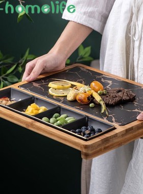 Ceramic Marble Pattern Western Food Plate Divided Seasoning