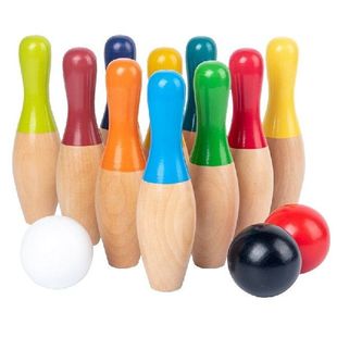 13Pcs Wooden Color Bowling Set 10 Pins 3 Ball Bowling Game