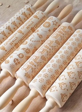 35x4.5cm Christmas Wooden Rolling Pin Snowflake Elk Baking C