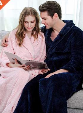 Men Wnter Plus Sze Long Coral Fleece Bathrobe Kmono Warm