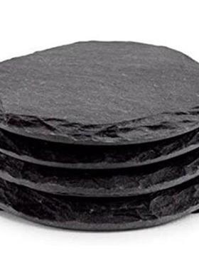 4 PCS Round Slate Black Coasters Handmade Coasters For Drink