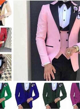 Formal Pink Groom Tuxedos Men Suits For Wedding Party Prom B