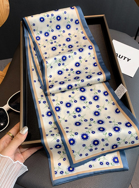 2022 Spring Elegant Floral Silk Scarf Women Foulard Hairband