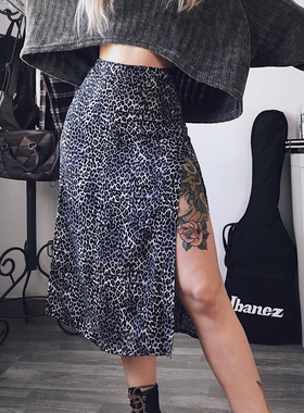 Sexy Leopard Print Summer Skirt Women Split High Waist Flora