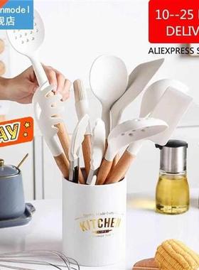 10/11 PCS Cookware Silicone Kitchenware Wooden Handle Non-St
