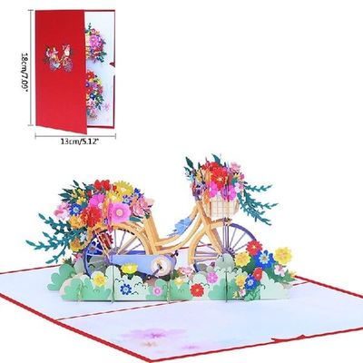 3D Pop Up Bicycle Flower Card Greeting Blessing Message