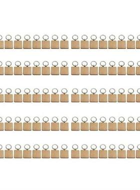 100Pcs DIY Blank Wooden Key Chain Square Carved Key Ring