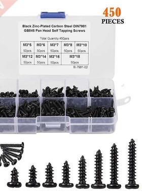 450PCS Black Carbon Steel Pan Head Round Head Self Tapping S