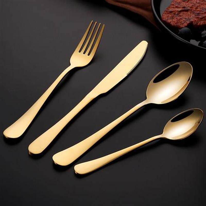 24Pcs Stainless Steel Cutlery Set Rose Gold Rainbow Black