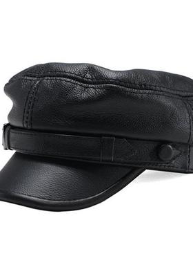 Luxury Brand Hat Women Men Military Caps Black Real Leather