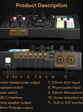 CASTER AM100 All-In-One Audio Interface Podcast Sound Card D