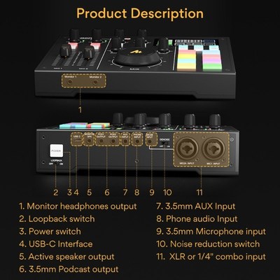 CASTER AM100 All-In-One Audio Interface Podcast Sound Card D