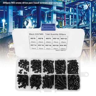 300pcs M3 Black Carbon Steel Pan He Cross Drive Screw Bolt