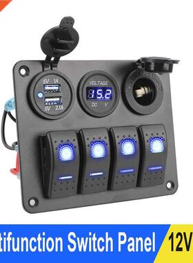 4 Gang 12V/24V Rocker Switch Panel For Car RV Camper Caravan