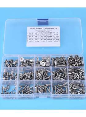 440pcs M3 M4 M5 Stainless Steel Hex Socket Flat Head Screw
