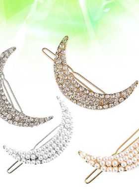 Clip Hair Barrette Moon Crystal Pearl Hairpin Sparkly