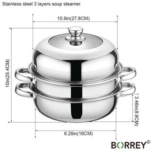 BORREY Stainless Steel Steamer Pot Soup Pot Steamer Basket D