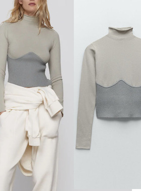 Za Women Winter Patchwork Turtleneck Knit Sweater 2020 Long