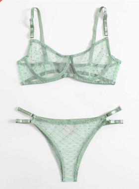 Dot Mesh Lace Lingerie Set Underwire See Through Brassiere S