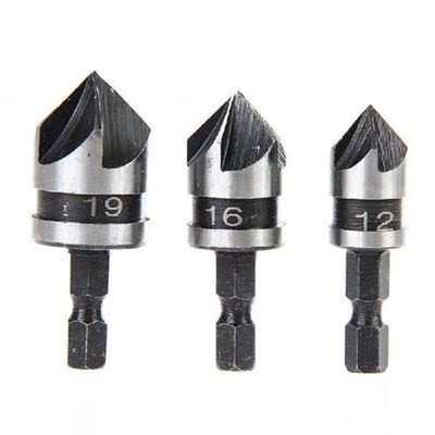 3Pcs 1/4 Hex Shank Countersink Drill Bit 90 Degree 5 Flute