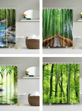 Shower Curtains Polyester-Fabric Forest-Trees Hooks-Accessor