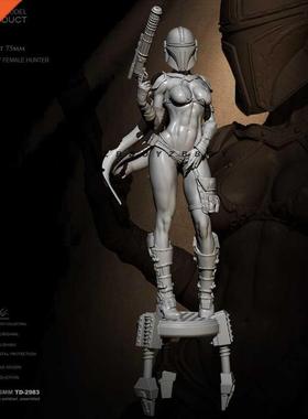 75mm Resin figure model kits Modern female soldier self-asse