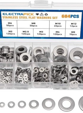 684/360pcs Stainless Steel Flat Washer Plain Gaskets Assortm