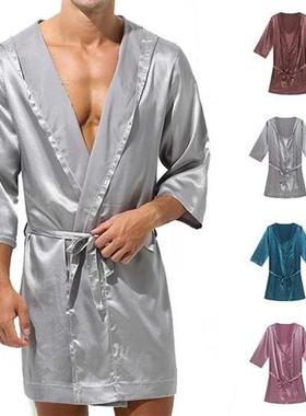 Hot Selling Men Summer Bathrobe Male Silk Short Sleeve Bath