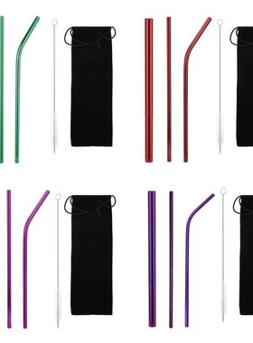 5pcs/set Stainless Steel Straw Metal Drinking Straight Bend