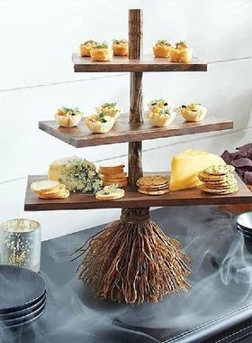 Halloween Cupcake Stand 3 Tier Serving Tray Broomstick