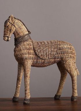 Nordic Rattan Weaving Pattern Horse Resin Decoration
