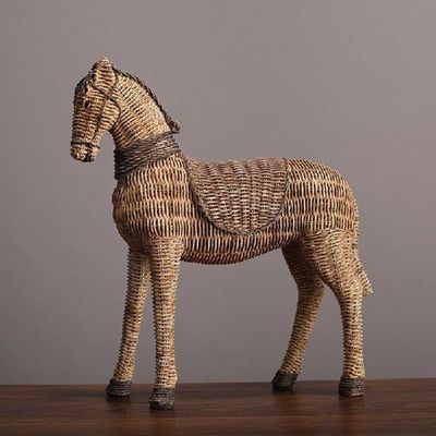 Nordic Rattan Weaving Pattern Horse Resin Decoration