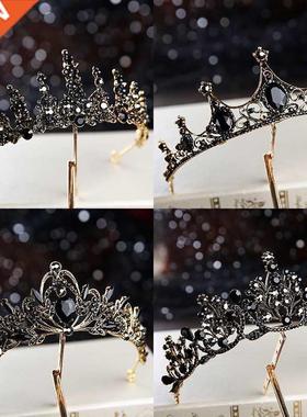Baroque Retro Black Luxury Bridal Crystal Tiaras Crowns Prin
