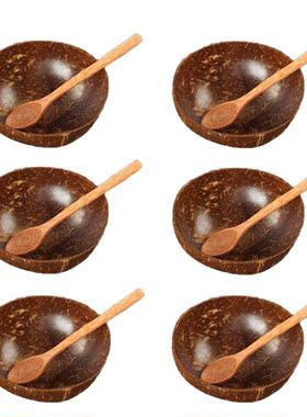 6PCS Wood Coconut Bowls with Spoon Set Wooden Bowls for Sala