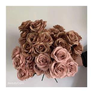 D9.5cm 9roses / Bouquet Artificial Fake Silk Flowers Dusty P