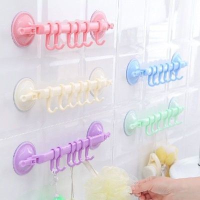 Colourful Fashion Towel Rack Suction Cup 6 Hooks Bathroom