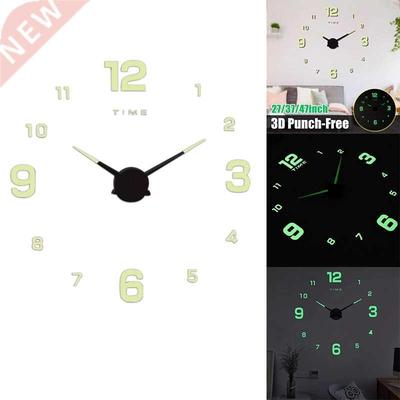 DIY 3D Punch-Free Wall Clock Silent Quartz Luminous Decor St