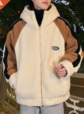 Lambswool Parkas Men Loose Hooded Patchwork Winter Soft Warm