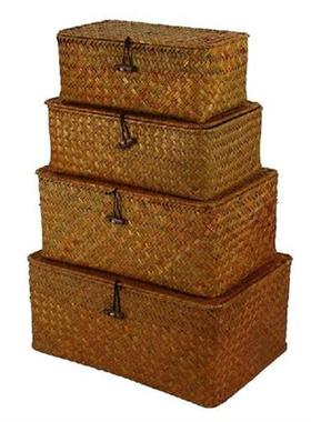 Seagrass Storage Baskets With Lids, Woven Rectangular